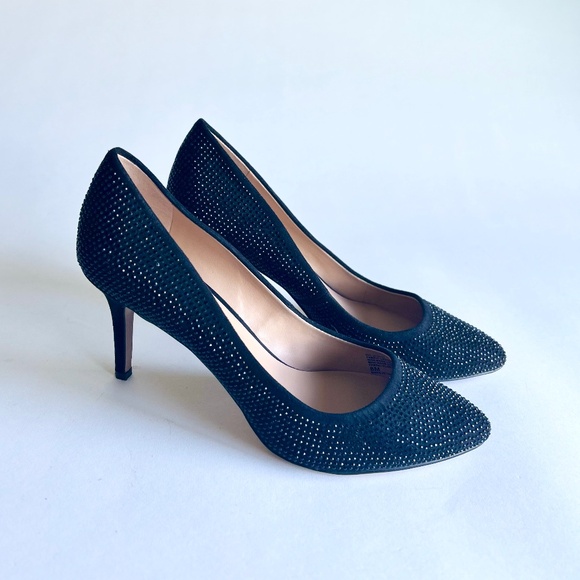 INC International Concepts Black Fabric Black Glitter Dots Almond Toe Pumps sz 8 - Picture 1 of 15